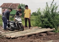 Warga Bangun Jembatan Darurat dari Batang Kelapa, Akses Perbatasan Bandar Lampung–Lamsel 